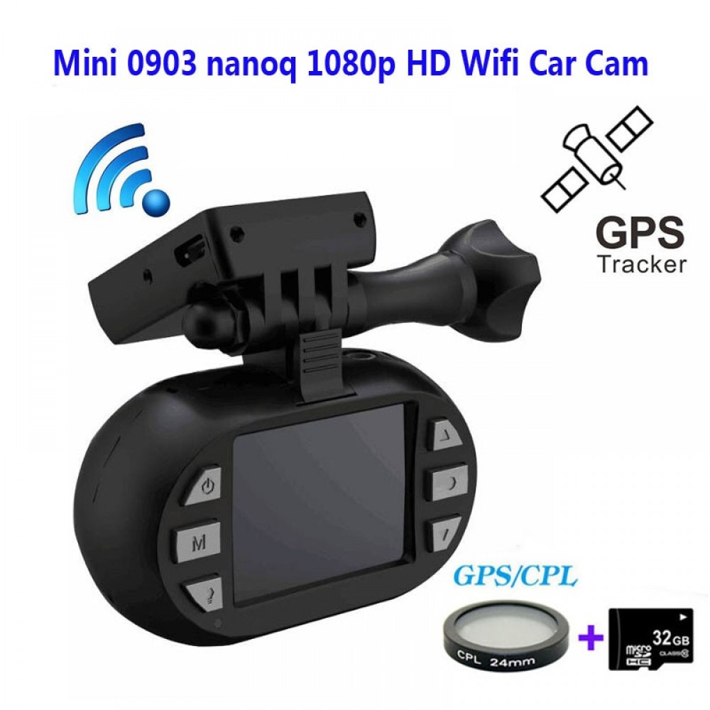 Free Shipping!!Original Mini 0903/nanoq 1080p HD Wifi 7G NT96655 IMX322 GPS Car DVR GPS Dash Camera+CPL Filter+32GB Card