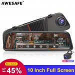 AWESAFE 2019 New Back Camera 1080P Car DVR Dual Lens Dash Cam 10 IPS Touch Screen Rear view Mirror Driving Recording Recorder