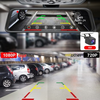 AWESAFE 2019 New Back Camera 1080P Car DVR Dual Lens Dash Cam 10 IPS Touch Screen Rear view Mirror Driving Recording Recorder