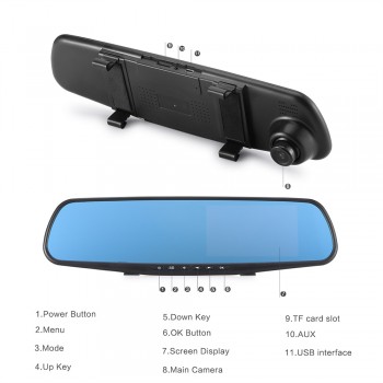 New 4.3FHD 1080p Car DVR Dash Camera Dash Cam Dual Lens Car Auto DVR Mirror Recorder Car Rearview Mirror  Auto Recorder Video