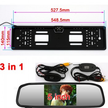 Vehicle European License Plate Frame Backup Car Number Rear View Reverse Parking AV Jack Wireless Auto Camera 5 4.3 inch Monitor