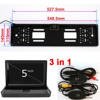 Vehicle European License Plate Frame Backup Car Number Rear View Reverse Parking AV Jack Wireless Auto Camera 5 4.3 inch Monitor