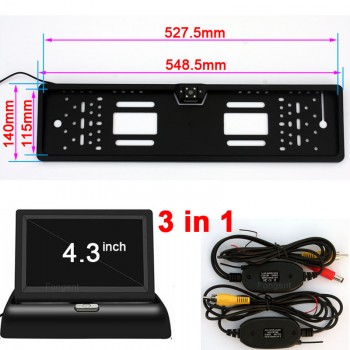 Vehicle European License Plate Frame Backup Car Number Rear View Reverse Parking AV Jack Wireless Auto Camera 5 4.3 inch Monitor