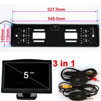 Vehicle European License Plate Frame Backup Car Number Rear View Reverse Parking AV Jack Wireless Auto Camera 5 4.3 inch Monitor