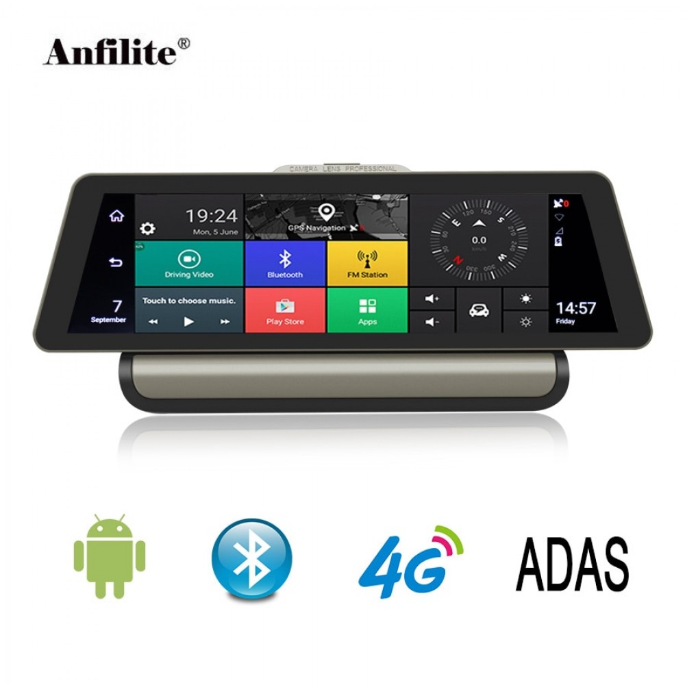 Anfilite 10 Inch 3G / 4G Android Car DVR 1080P Video Camera GPS Navigation ADAS Full HD Camcorder Bluetooth WiFi Dual lens