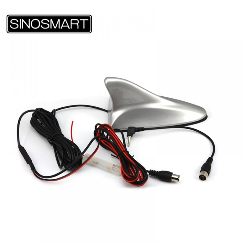 SINOSMART High Quality Car Shark Analog TV Antenna with Amplifier+Booster Black and White