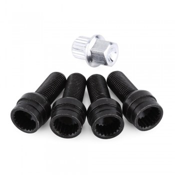 4+1 M14*1.5MM Black Steel Wheel Bolt amp; Lock Lug Nut Set With Key For Audi VW Golf Jetta Car-Styling