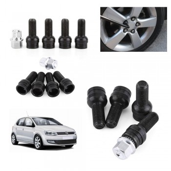 4+1 M14*1.5MM Black Steel Wheel Bolt amp; Lock Lug Nut Set With Key For Audi VW Golf Jetta Car-Styling