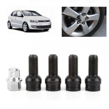 4+1 M14*1.5MM Black Steel Wheel Bolt amp; Lock Lug Nut Set With Key For Audi VW Golf Jetta Car-Styling