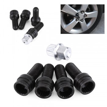 4+1 M14*1.5MM Black Steel Wheel Bolt amp; Lock Lug Nut Set With Key For Audi VW Golf Jetta Car-Styling