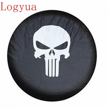 1Pcs Car Black 14, 15,16 17 inch PVC PU Spare Tire Tyre Wheel  Valve Covers For Skull logo Cars Accessories