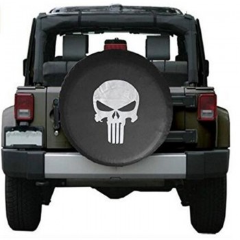 1Pcs Car Black 14, 15,16 17 inch PVC PU Spare Tire Tyre Wheel  Valve Covers For Skull logo Cars Accessories