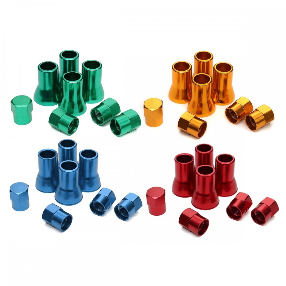 8pcs TR413 Aluminium Alloy Wheel Tyre Tire Cover Valve Stem Sleeves  with Hex Caps Red Yellow Blue Green Left Right Front Rear