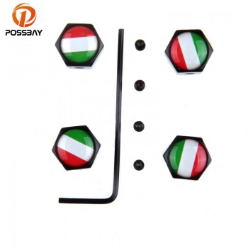 POSSBAY Universal Italy Flag Tire Cover Theftproof Stainless Steel Black Car Wheel Tire Valves Tyre Stem Air Caps Airtight Cover