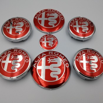 7pcs Alfa Romeo New Logo 74mm Hood Trunk+ Steering Wheel Badge+ 60mm Wheel Center Cap Emblem Brera 159 SW New Spider Giulietta