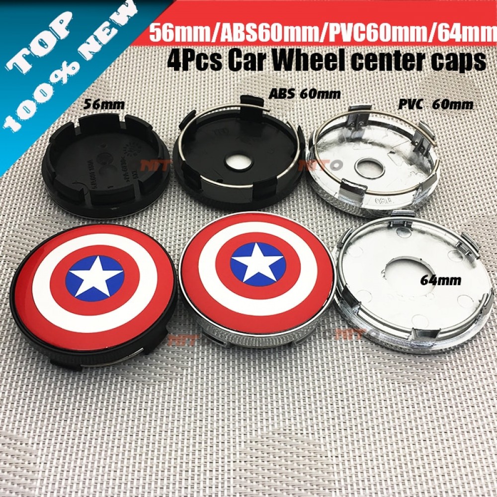 4pcs 56mm 60mm 64mm 135mm Car Wheel Center Hub Cap 60MM Wheel Dust-proof emblem covers for Captain America Logo car Accessories