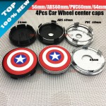 4pcs 56mm 60mm 64mm 135mm Car Wheel Center Hub Cap 60MM Wheel Dust-proof emblem covers for Captain America Logo car Accessories