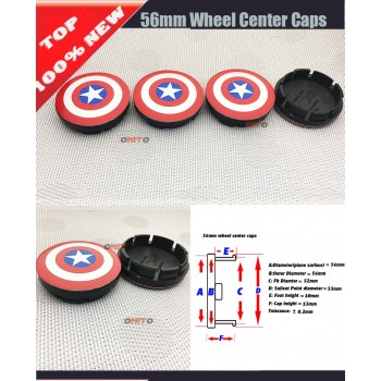 4pcs 56mm 60mm 64mm 135mm Car Wheel Center Hub Cap 60MM Wheel Dust-proof emblem covers for Captain America Logo car Accessories