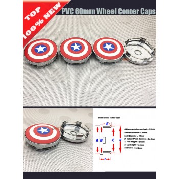 4pcs 56mm 60mm 64mm 135mm Car Wheel Center Hub Cap 60MM Wheel Dust-proof emblem covers for Captain America Logo car Accessories