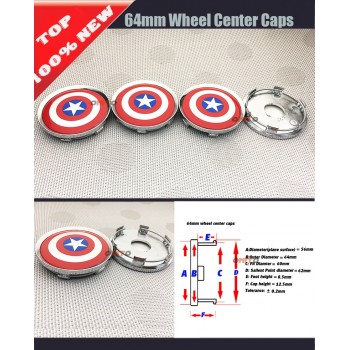 4pcs 56mm 60mm 64mm 135mm Car Wheel Center Hub Cap 60MM Wheel Dust-proof emblem covers for Captain America Logo car Accessories