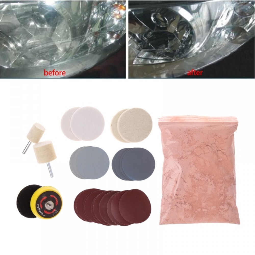 34pcs Deep Scratch Remove Glass Polishing Kit 8 OZ Cerium Oxide + Sanding Disc + Wool Polishing Pads+Felt Polishing Wheel