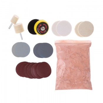 34pcs Deep Scratch Remove Glass Polishing Kit 8 OZ Cerium Oxide + Sanding Disc + Wool Polishing Pads+Felt Polishing Wheel