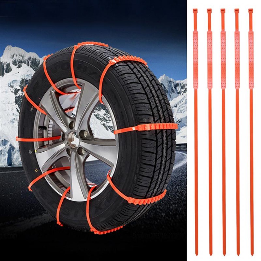 5pcs Car Anti-Skid Tire Chains Set Flexible Nylon Automobile Mud Out The Snow Tires Non-Slip Strap Snow Chains Tire Chain Kit