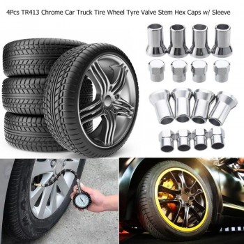 4pcs TR413 Chrome Silver Plastic Car Truck Tire Wheel Tyre Valve Stem Sleeves with Hex Caps Left Right Front Rear car Accessory