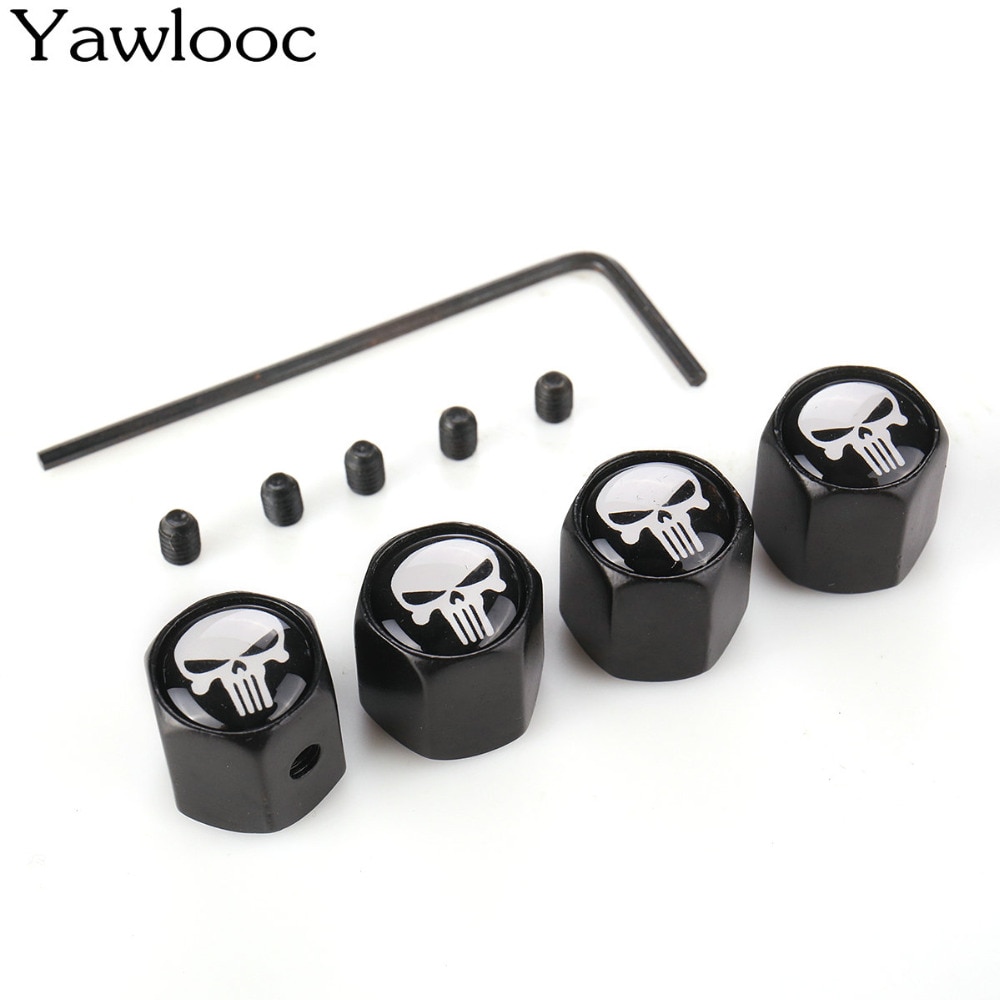 Yawlooc HOT Anti Theft Punisher Skull Emblem Car Wheel Tire Valve Cap Stem Air Cover Car Styling Truck Car Motorbike Accessories