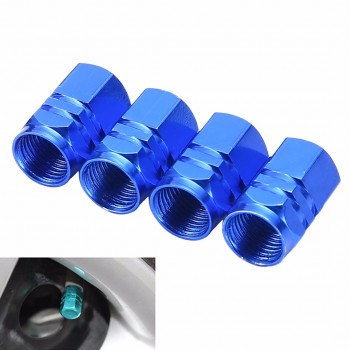 New 4pcs Universal Aluminum Car Wheel Tire Tyre Valve Air Stem Cap Cover Car Wheel Styling Round Blue