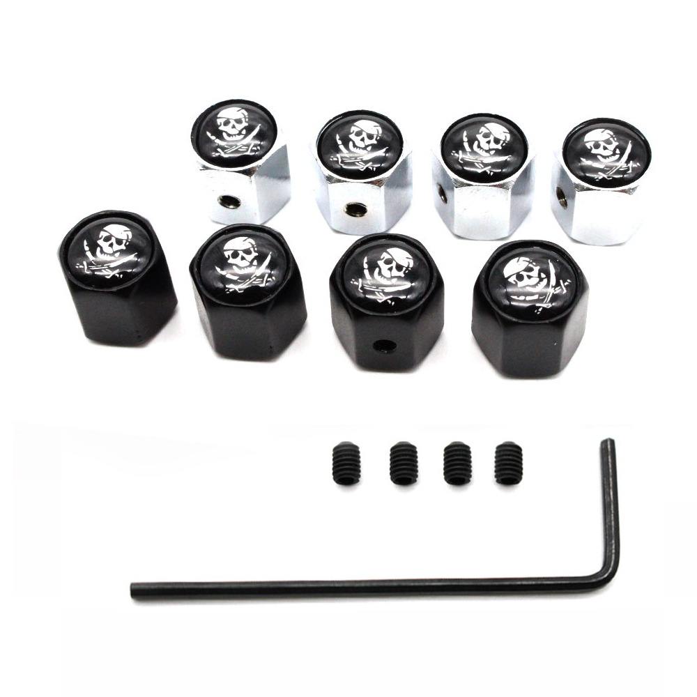 5 Pcs/Set Zinc Alloy Anti-theft The Skull Of Pirate Logo Tire Valve Stem Cap Tire Wheel Stem Air Valve Caps for Auto Cars