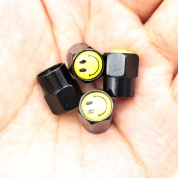 4 Pcs/Set Aluminum Alloy Smiling Face Tire Valve Stem Cap Tire Wheel Stem Air Valve Caps for Auto Cars