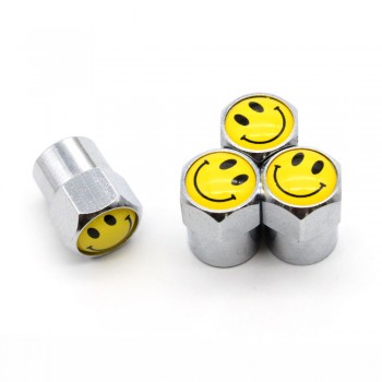 4 Pcs/Set Aluminum Alloy Smiling Face Tire Valve Stem Cap Tire Wheel Stem Air Valve Caps for Auto Cars