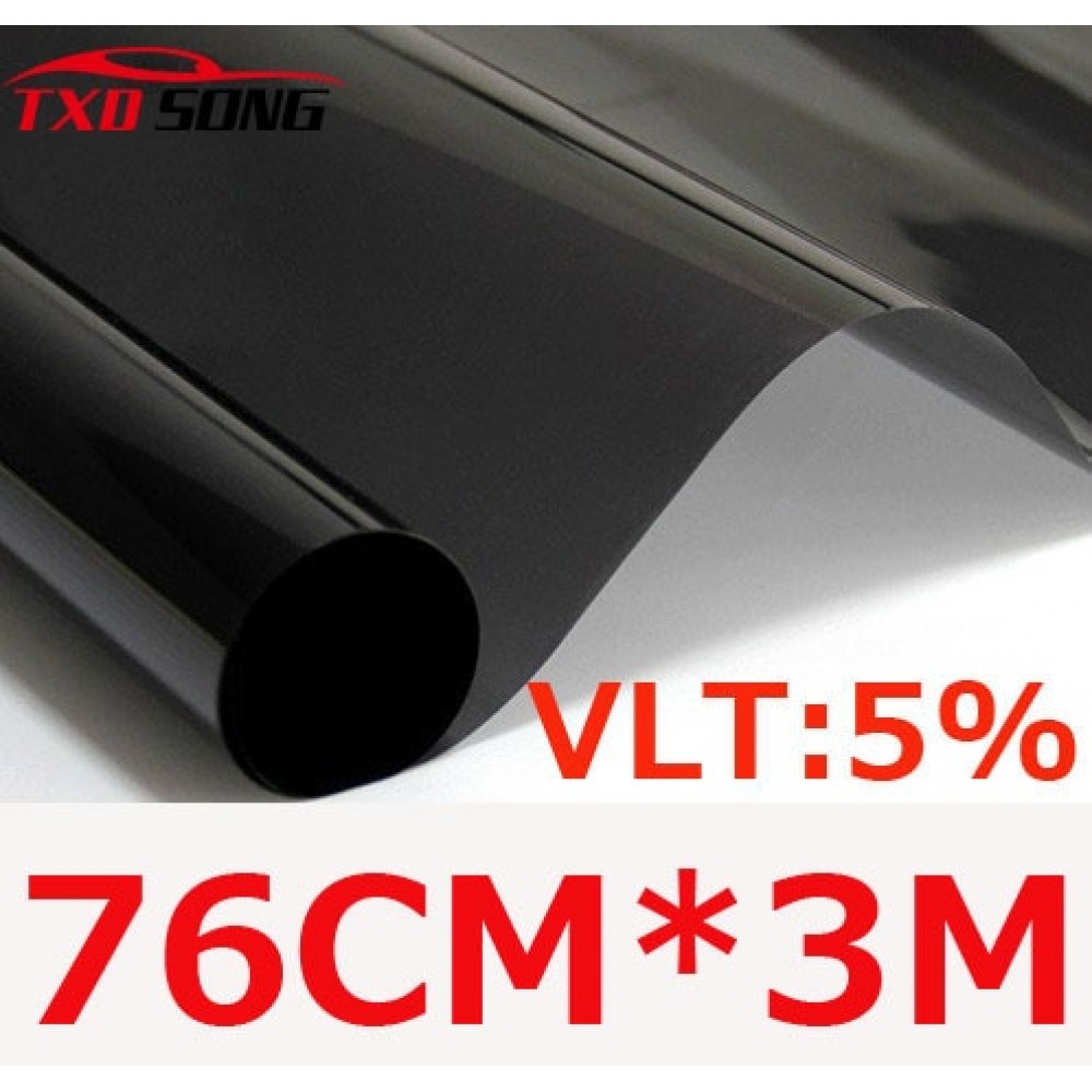 76cm*300cm/Lot Dark Black Car Window Tint Film Glass VLT 5%/ Roll 1 PLY Car Auto House Commercial Solar Protection Summer