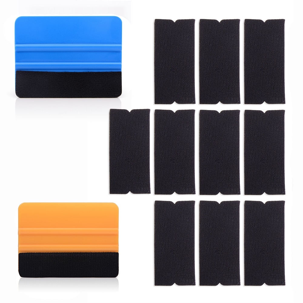 FOSHIO 2pcs Plastic Felt Squeegee Scraper+10pcs Fabric Felt Car Vinyl Film Wrap Window Tint Tools Auto Car Stickers Remove Tools