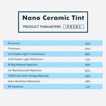 80% VLT Front Window Solar Protection Nano ceramic / IR film 60inx10ft(1.52x3m)