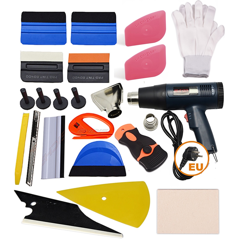 EHDIS 21PCS Vinyl Film Car Wrap Window Tints Tools Kit With Hot Air Heat Gun Squeegee Ice Scraper Car Sticker knife Cutter Blade