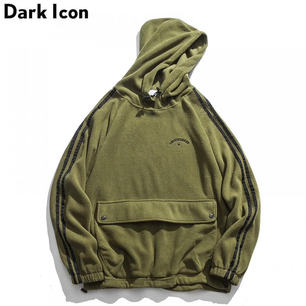 DARK ICON Letter Embroidery Front Pocket Drop Shoulder Sherpa Material Mens Hoodie 2018 Winter High Street Men Hoodies