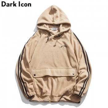 DARK ICON Letter Embroidery Front Pocket Drop Shoulder Sherpa Material Mens Hoodie 2018 Winter High Street Men Hoodies