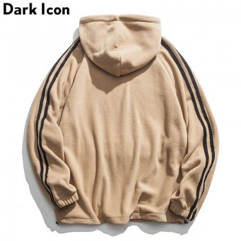 DARK ICON Letter Embroidery Front Pocket Drop Shoulder Sherpa Material Mens Hoodie 2018 Winter High Street Men Hoodies