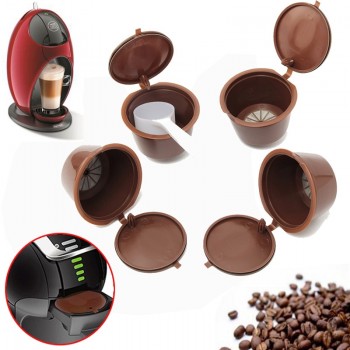 Arshen 4pcs Dolce Gusto Plsatic Refillable Coffee Capsule with Spoon Brush 200 Times Reusable Compatible Nescafe Dolce Gusto