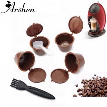 Arshen 4pcs Dolce Gusto Plsatic Refillable Coffee Capsule with Spoon Brush 200 Times Reusable Compatible Nescafe Dolce Gusto