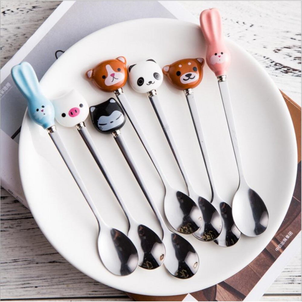 Cute Cartoon Animals cat panda rabbit coffee spoon Stirring Spoon Children Soup Coffee Spoons Scoop Dinnerware