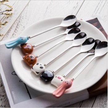 Cute Cartoon Animals cat panda rabbit coffee spoon Stirring Spoon Children Soup Coffee Spoons Scoop Dinnerware