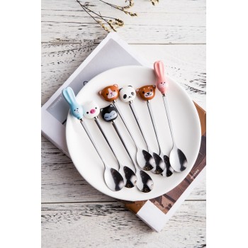 Cute Cartoon Animals cat panda rabbit coffee spoon Stirring Spoon Children Soup Coffee Spoons Scoop Dinnerware