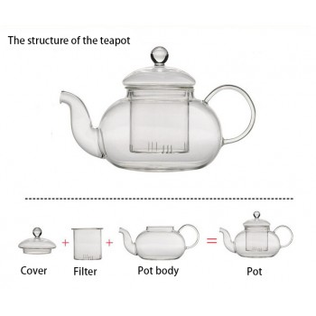 High quality Heat Resistant Glass Flower Tea Pot,Practical Bottle Flower TeaCup Glass Teapot with Infuser Tea Leaf Herbal Coffee