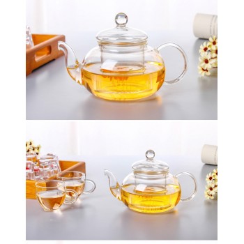 High quality Heat Resistant Glass Flower Tea Pot,Practical Bottle Flower TeaCup Glass Teapot with Infuser Tea Leaf Herbal Coffee