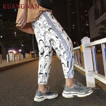 KUANGNAN Reflective Streetwear Pants Men Jogger Ankle-Length Harem Pants Men Clothes 2018 Joggers Trousers Men Pants Casual XXL