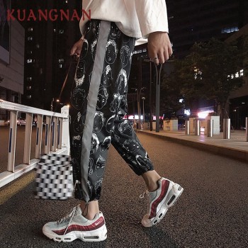 KUANGNAN Reflective Streetwear Pants Men Jogger Ankle-Length Harem Pants Men Clothes 2018 Joggers Trousers Men Pants Casual XXL