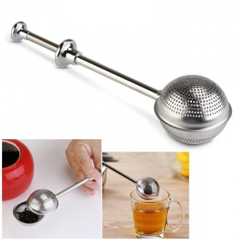 2018 New High Quality Convenient Ball Shaped Stainless Steel Silver Push Style Tea Infuser Strainer Tea Infuser Tool